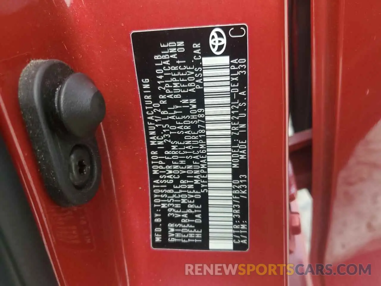 12 fotografías del automóvil dañado 5YFEPMAE6MP187789 TOYOTA COROLLA 2021