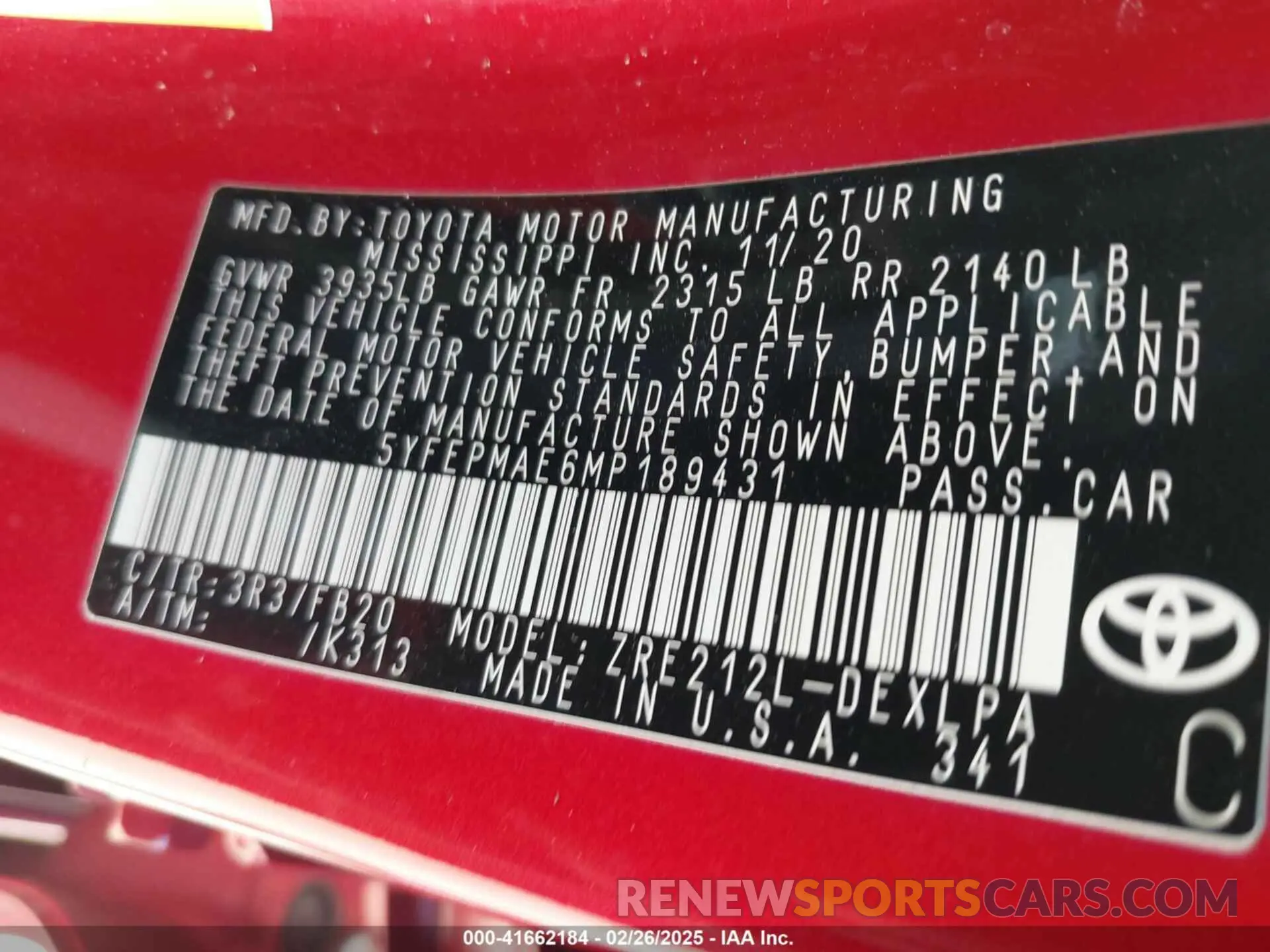 9 fotografías del automóvil dañado 5YFEPMAE6MP189431 TOYOTA COROLLA 2021
