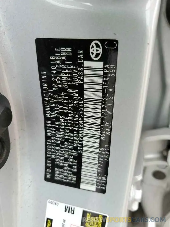 14 fotografías del automóvil dañado 5YFEPMAE6MP243407 TOYOTA COROLLA 2021