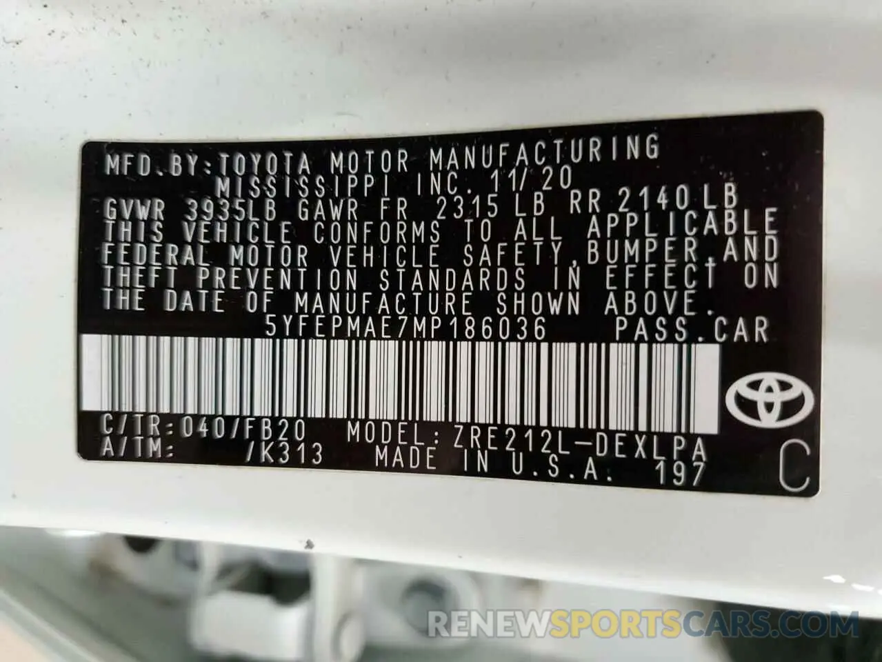 13 fotografías del automóvil dañado 5YFEPMAE7MP186036 TOYOTA COROLLA 2021