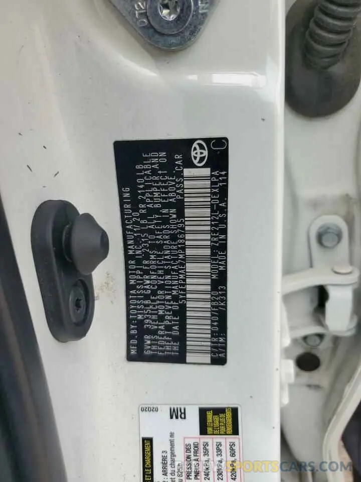 14 fotografías del automóvil dañado 5YFEPMAE7MP186795 TOYOTA COROLLA 2021