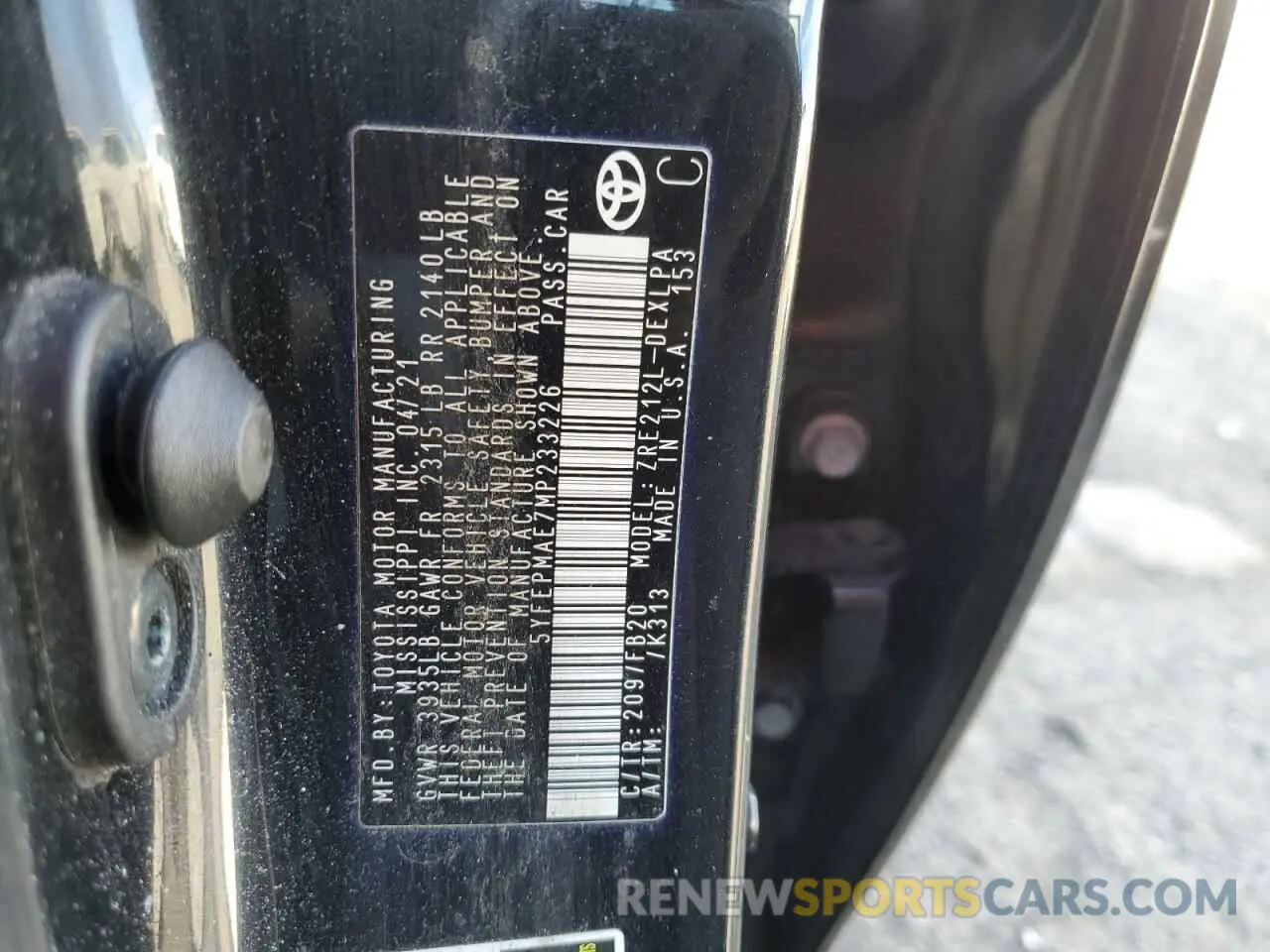 14 fotografías del automóvil dañado 5YFEPMAE7MP233226 TOYOTA COROLLA 2021