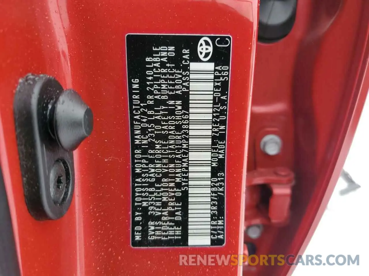 12 fotografías del automóvil dañado 5YFEPMAE7MP238667 TOYOTA COROLLA 2021