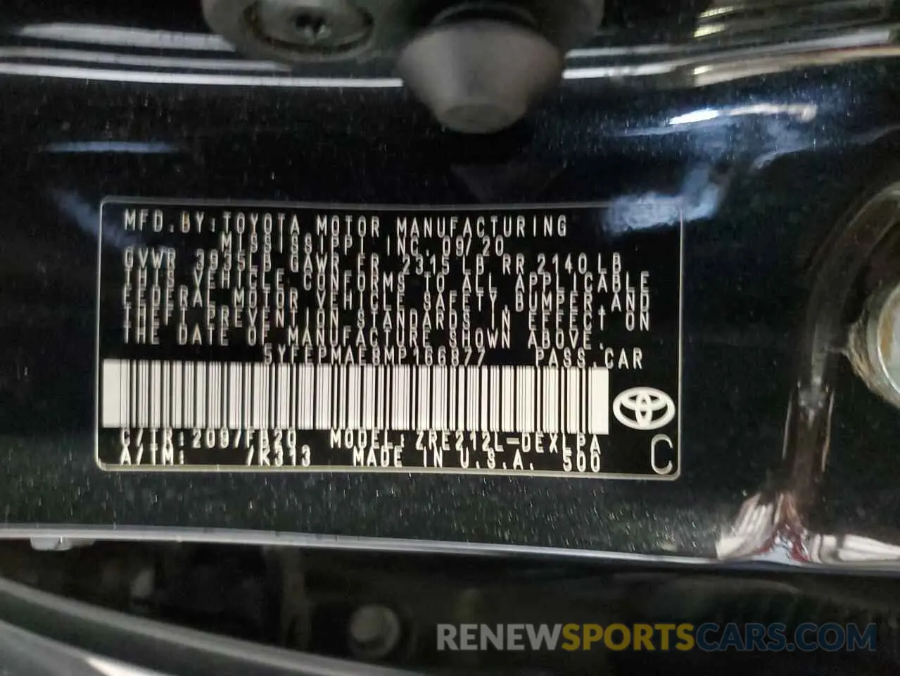 13 fotografías del automóvil dañado 5YFEPMAE8MP166877 TOYOTA COROLLA 2021