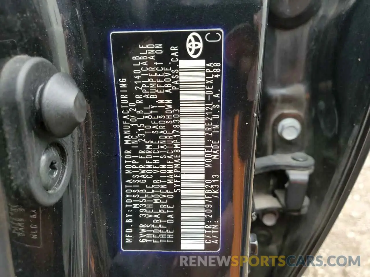 13 fotografías del automóvil dañado 5YFEPMAE8MP178303 TOYOTA COROLLA 2021