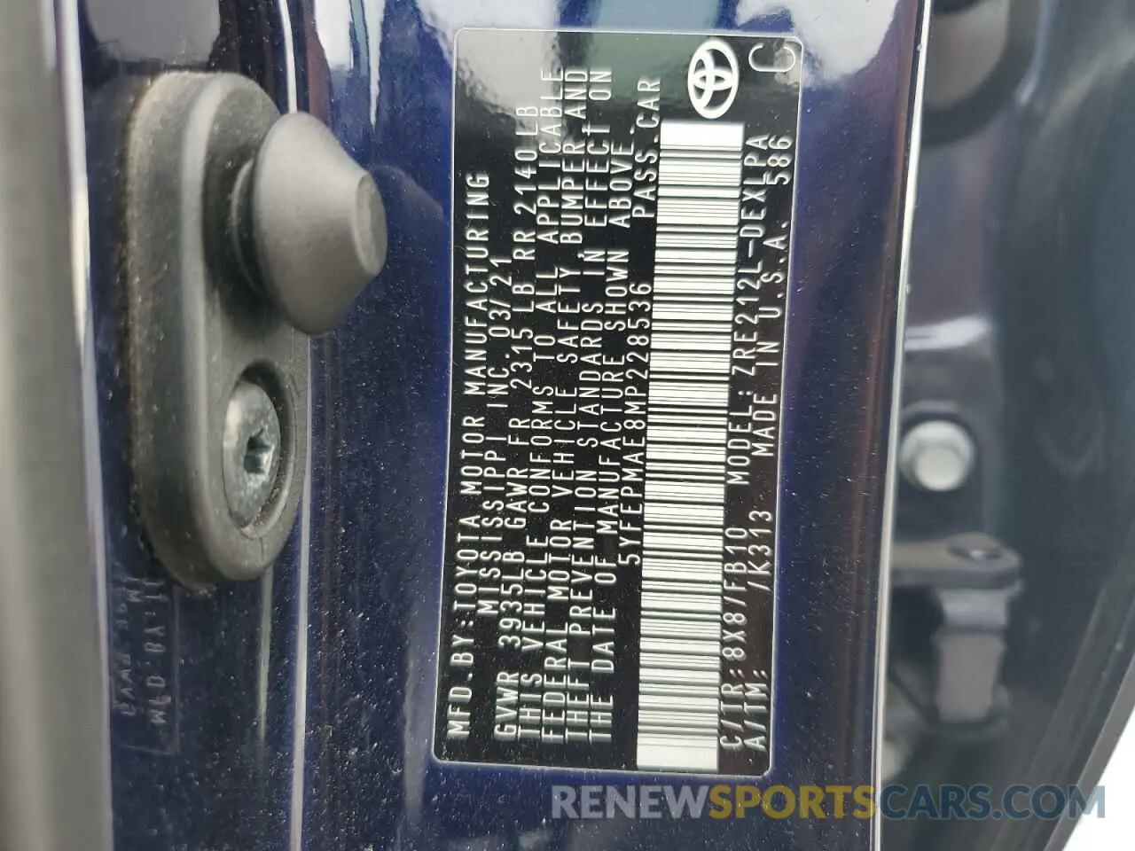 12 fotografías del automóvil dañado 5YFEPMAE8MP228536 TOYOTA COROLLA 2021