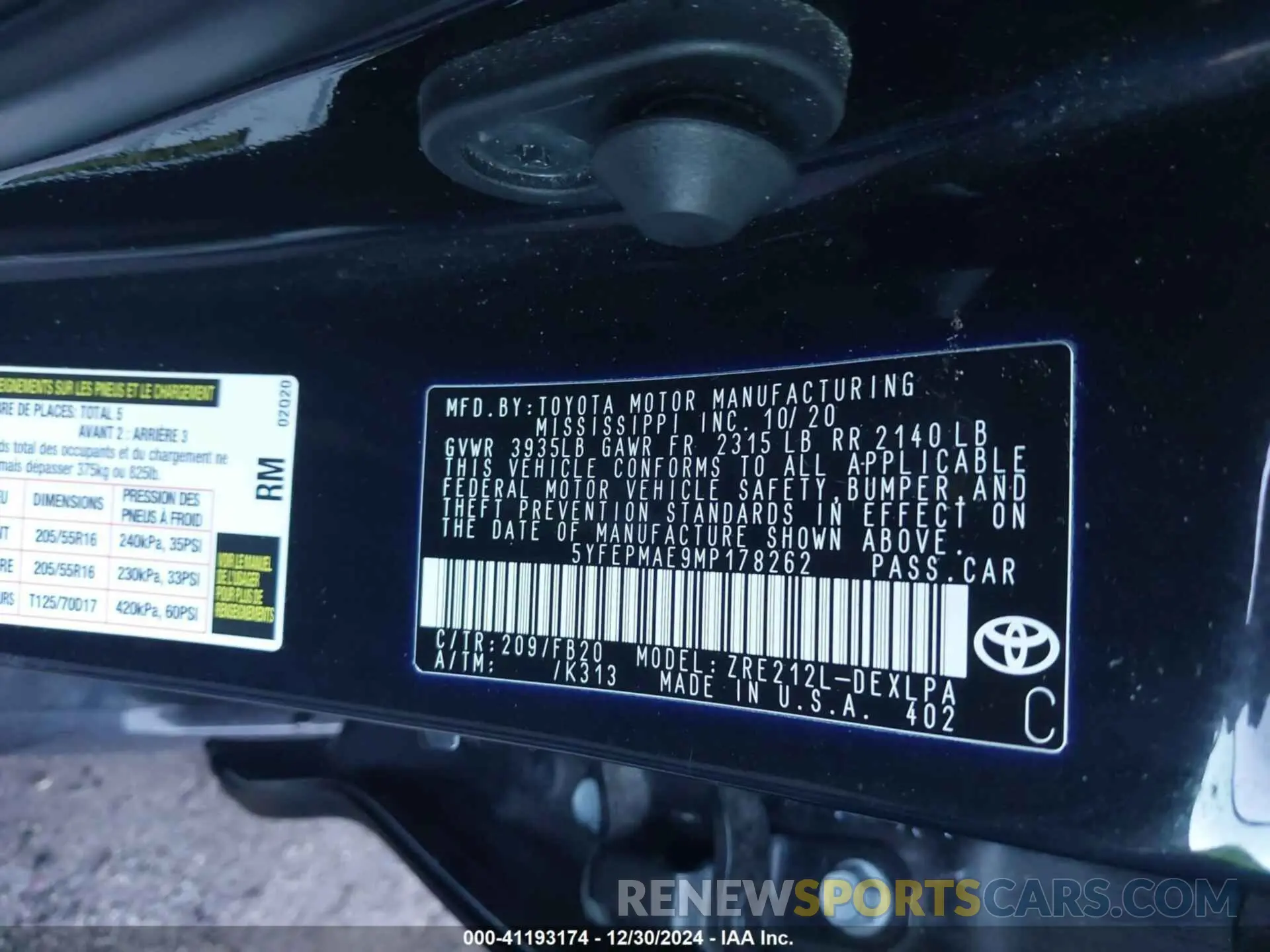 9 fotografías del automóvil dañado 5YFEPMAE9MP178262 TOYOTA COROLLA 2021