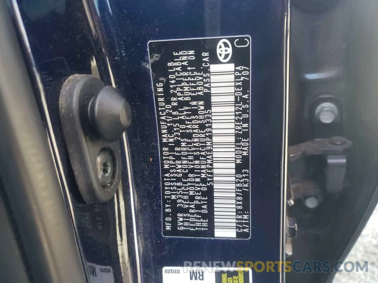 10 fotografías del automóvil dañado 5YFEPMAE9MP191335 TOYOTA COROLLA 2021