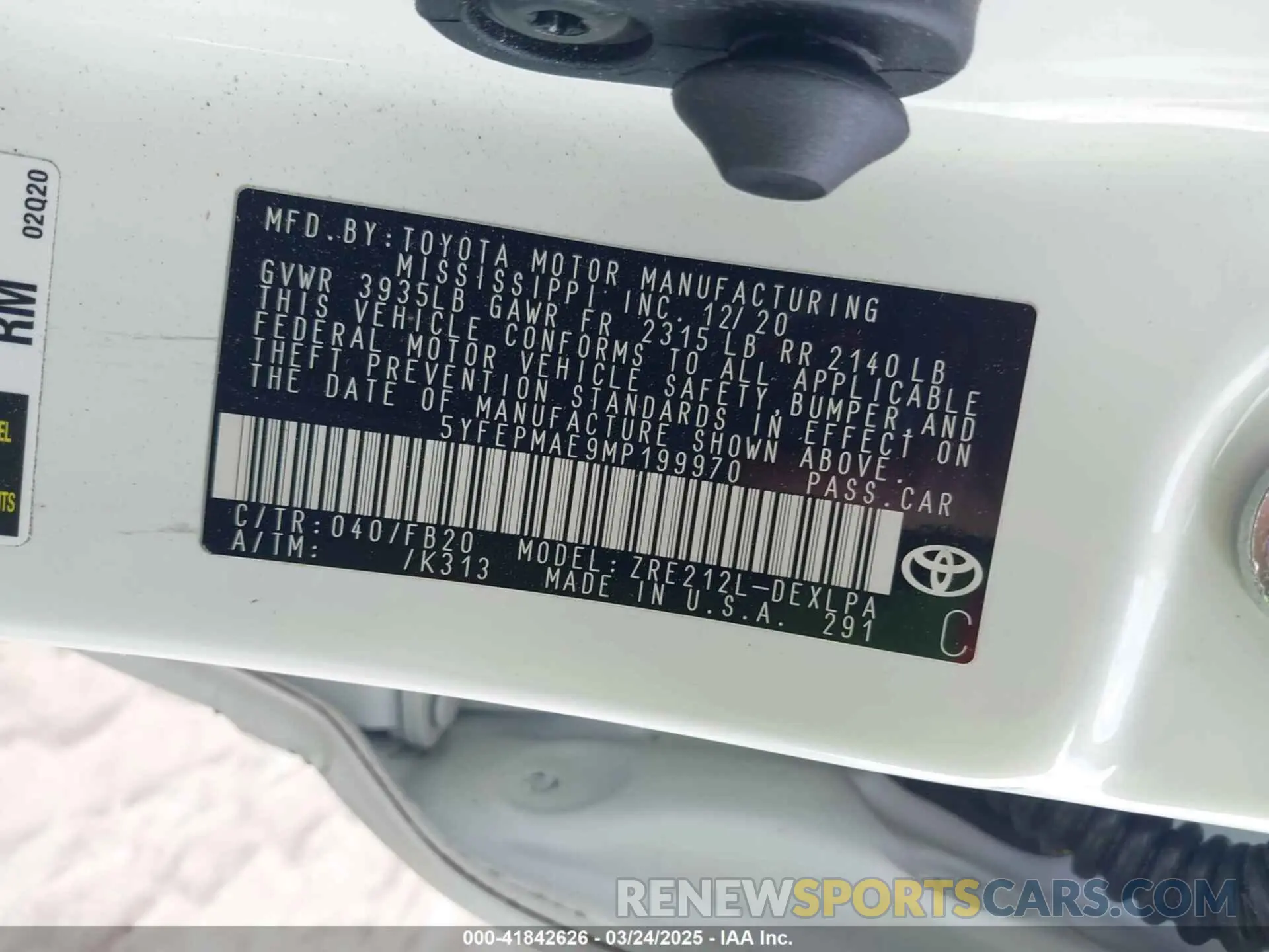 9 fotografías del automóvil dañado 5YFEPMAE9MP199970 TOYOTA COROLLA 2021
