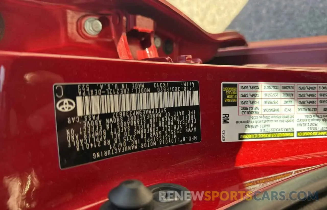 10 fotografías del automóvil dañado 5YFEPMAE9MP238637 TOYOTA COROLLA 2021