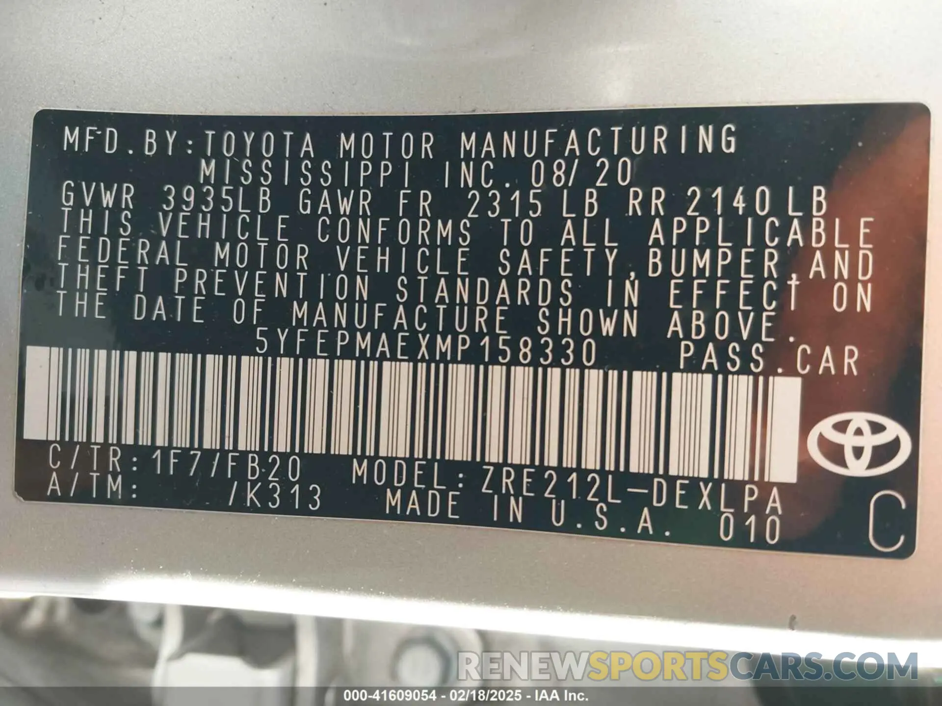 9 fotografías del automóvil dañado 5YFEPMAEXMP158330 TOYOTA COROLLA 2021