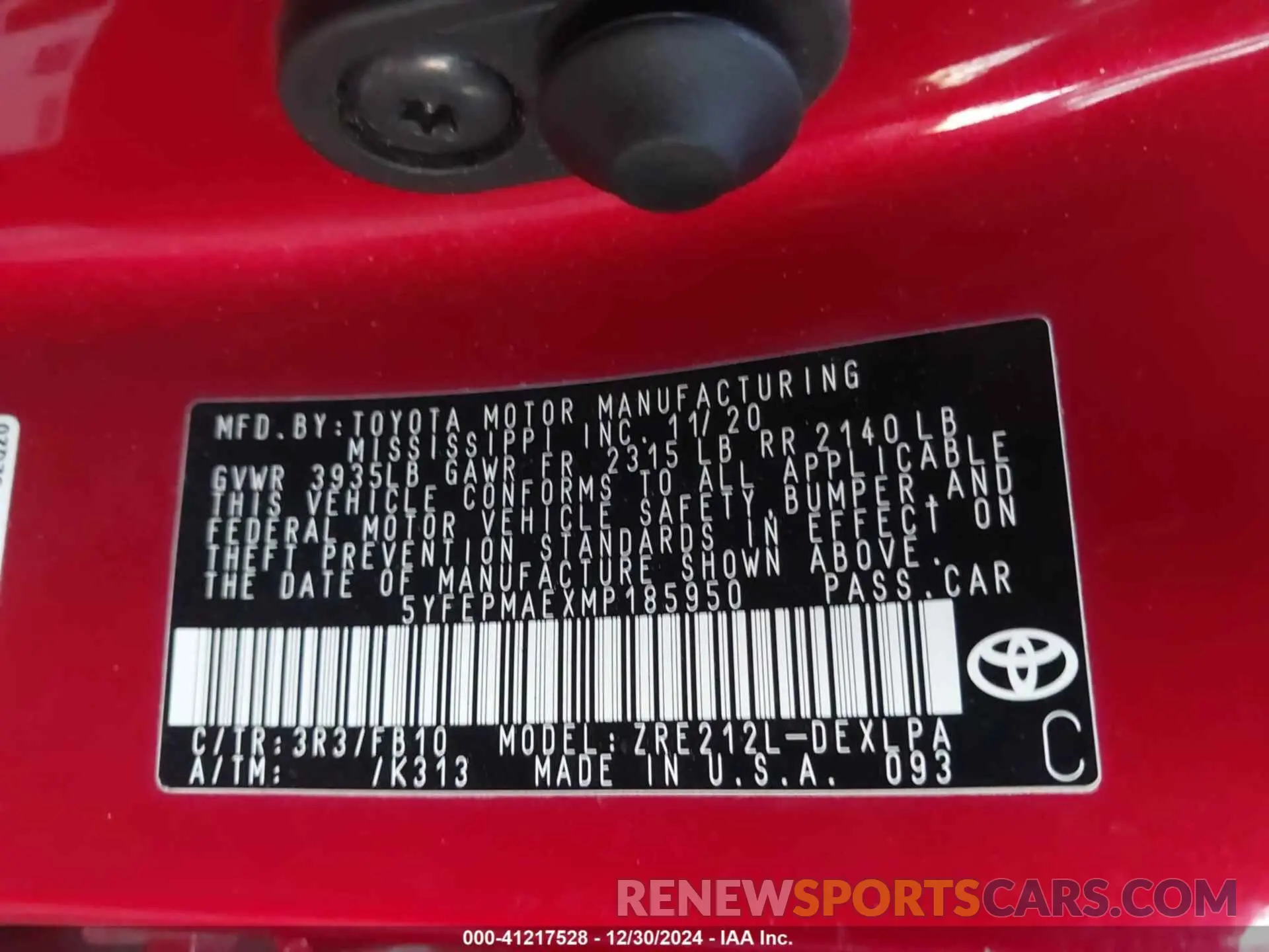 9 fotografías del automóvil dañado 5YFEPMAEXMP185950 TOYOTA COROLLA 2021