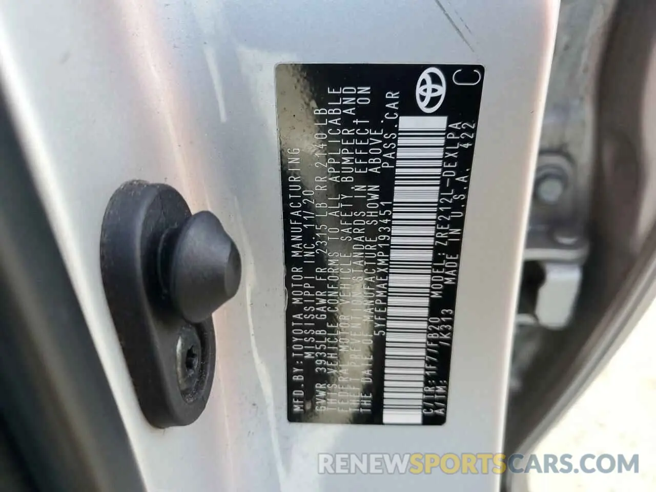 12 fotografías del automóvil dañado 5YFEPMAEXMP193451 TOYOTA COROLLA 2021