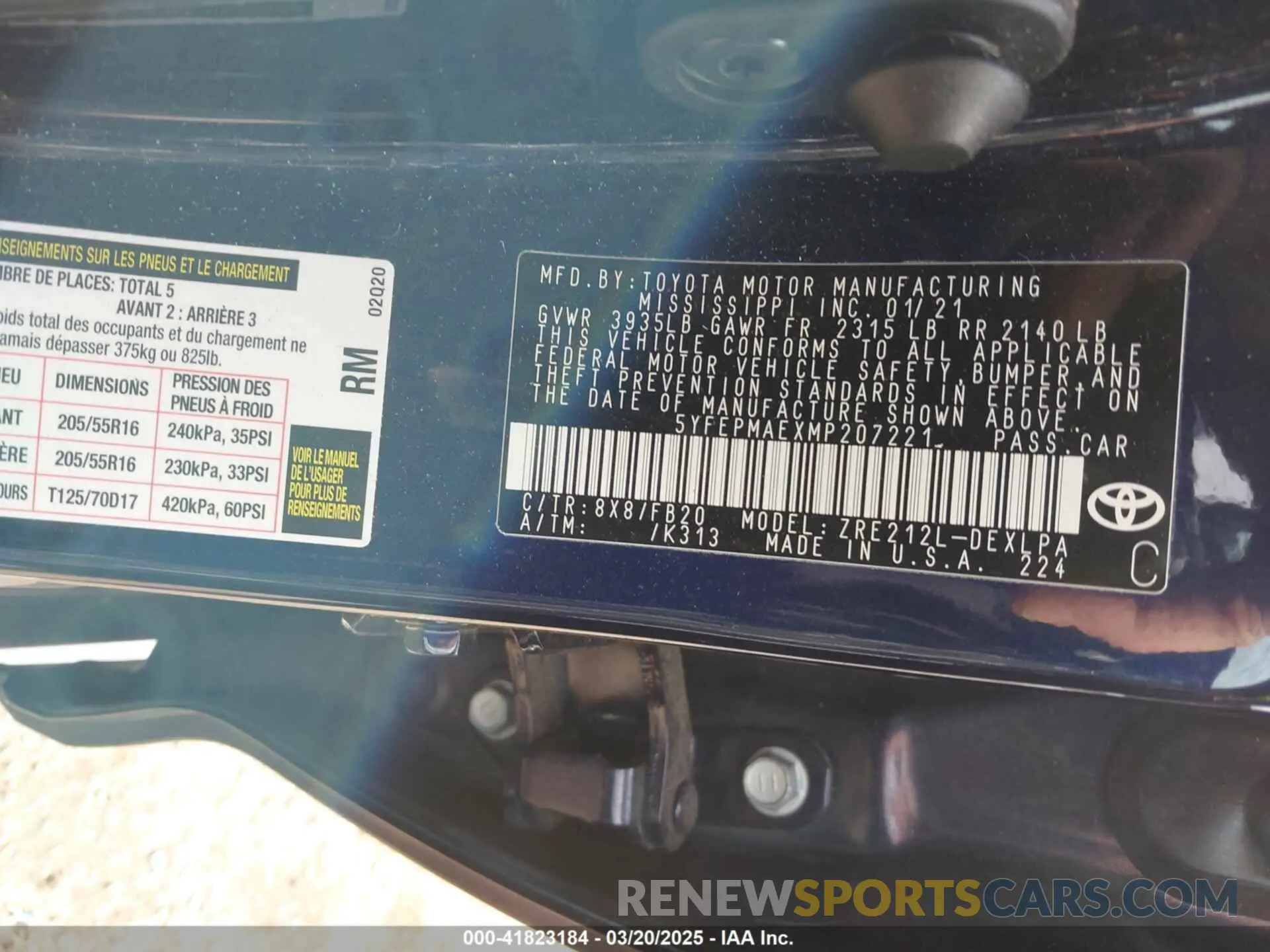 9 fotografías del automóvil dañado 5YFEPMAEXMP207221 TOYOTA COROLLA 2021