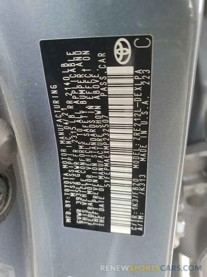 12 fotografías del automóvil dañado 5YFEPMAEXMP232507 TOYOTA COROLLA 2021