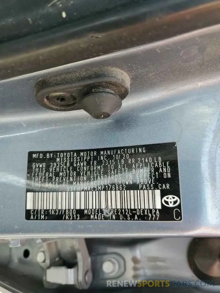 12 fotografías del automóvil dañado 5YFHPMAE5MP176862 TOYOTA COROLLA 2021