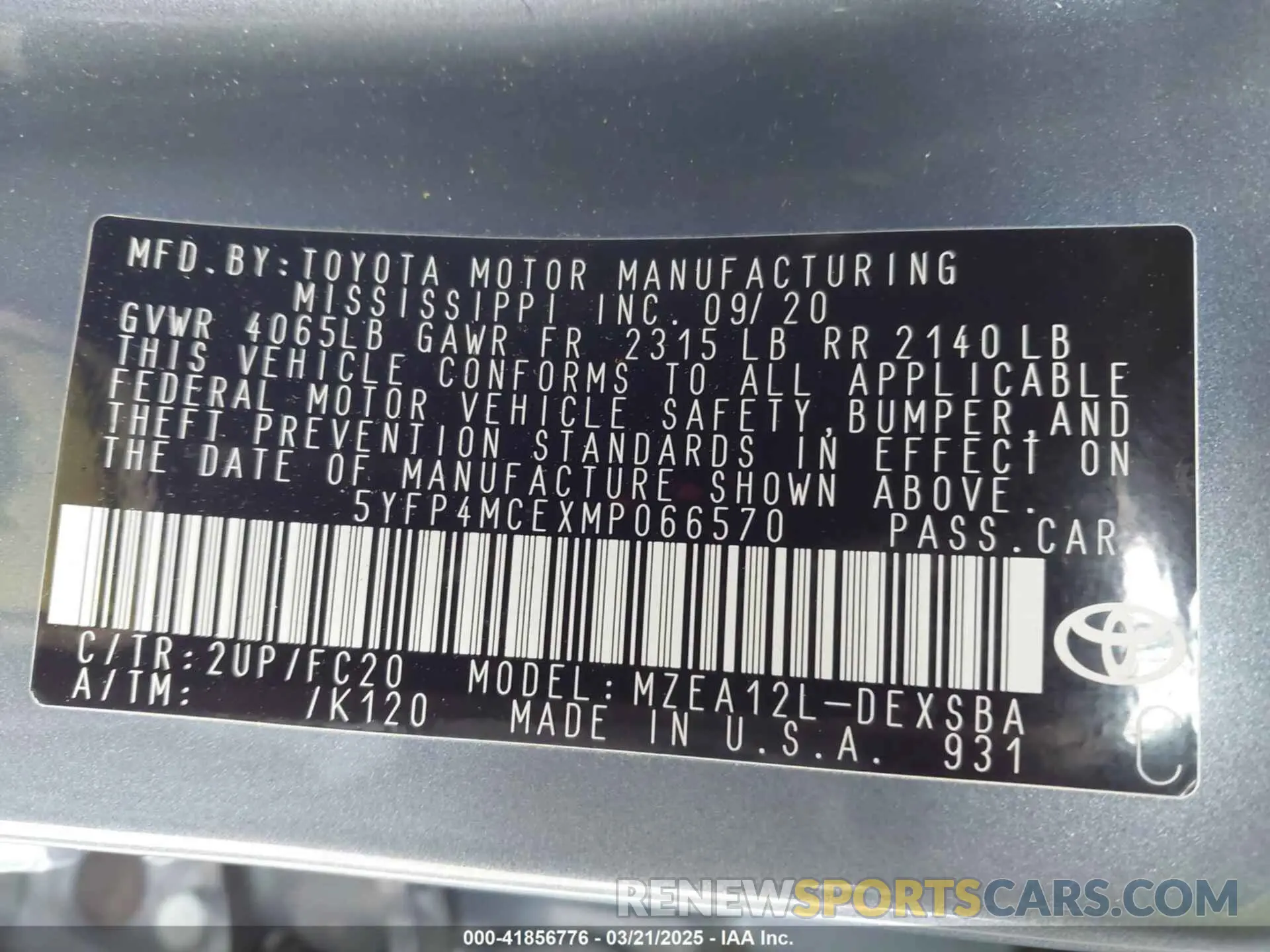 9 fotografías del automóvil dañado 5YFP4MCEXMP066570 TOYOTA COROLLA 2021