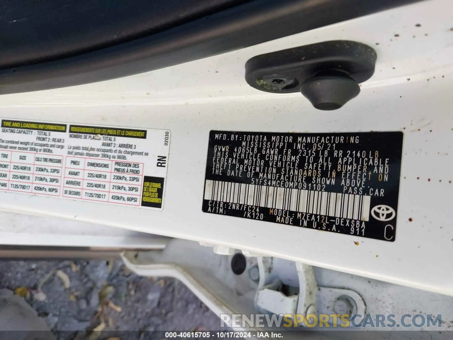 9 fotografías del automóvil dañado 5YFS4MCE0MP091102 TOYOTA COROLLA 2021