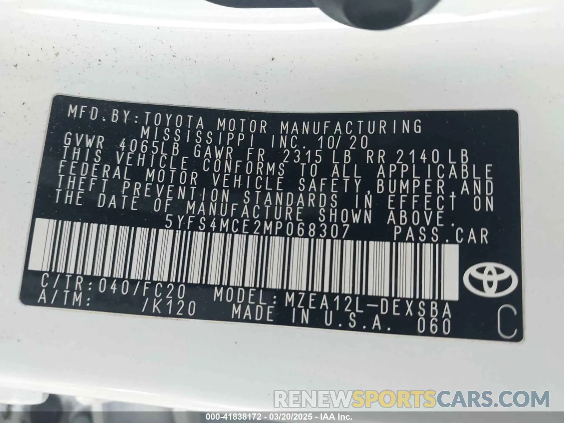 9 fotografías del automóvil dañado 5YFS4MCE2MP068307 TOYOTA COROLLA 2021