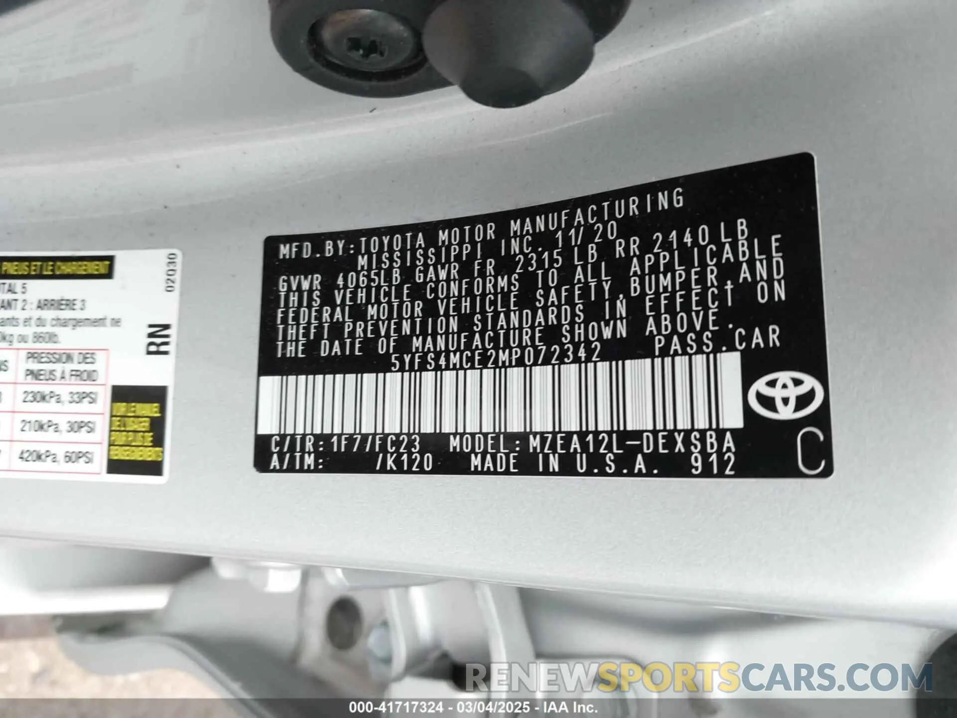 9 fotografías del automóvil dañado 5YFS4MCE2MP072342 TOYOTA COROLLA 2021