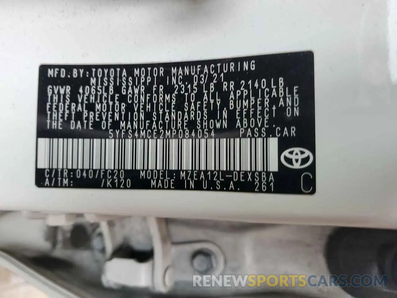 12 fotografías del automóvil dañado 5YFS4MCE2MP084054 TOYOTA COROLLA 2021