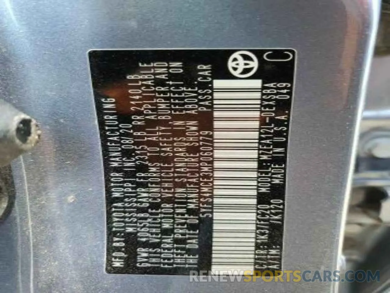 14 fotografías del automóvil dañado 5YFS4MCE3MP060779 TOYOTA COROLLA 2021