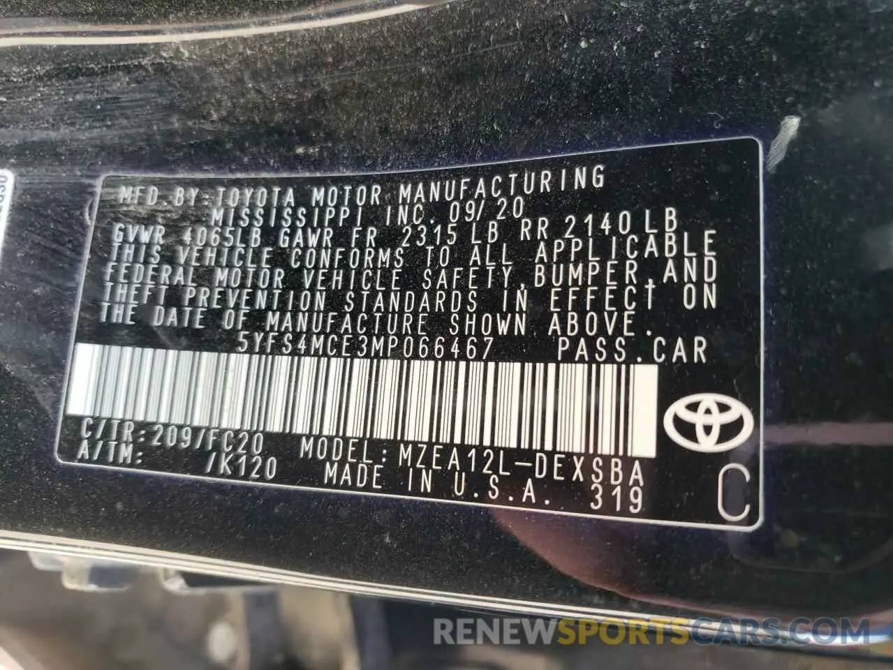 12 fotografías del automóvil dañado 5YFS4MCE3MP066467 TOYOTA COROLLA 2021