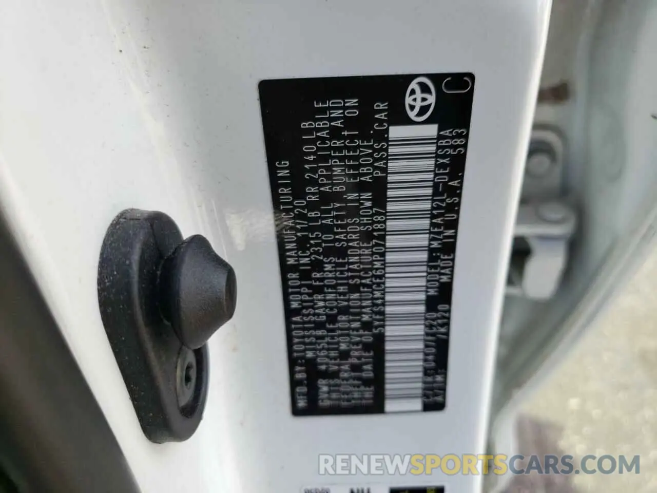 10 fotografías del automóvil dañado 5YFS4MCE6MP071887 TOYOTA COROLLA 2021
