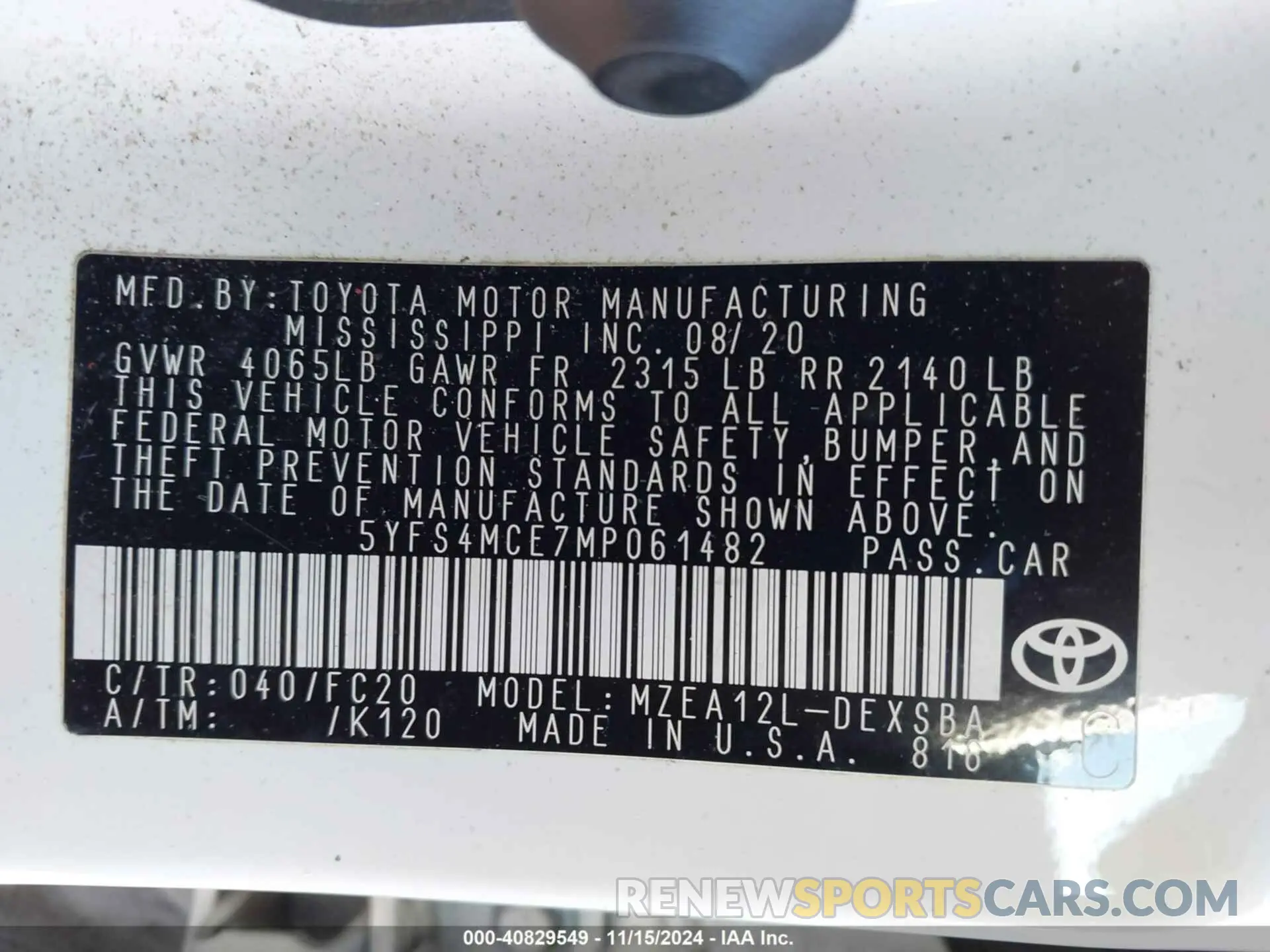 9 fotografías del automóvil dañado 5YFS4MCE7MP061482 TOYOTA COROLLA 2021