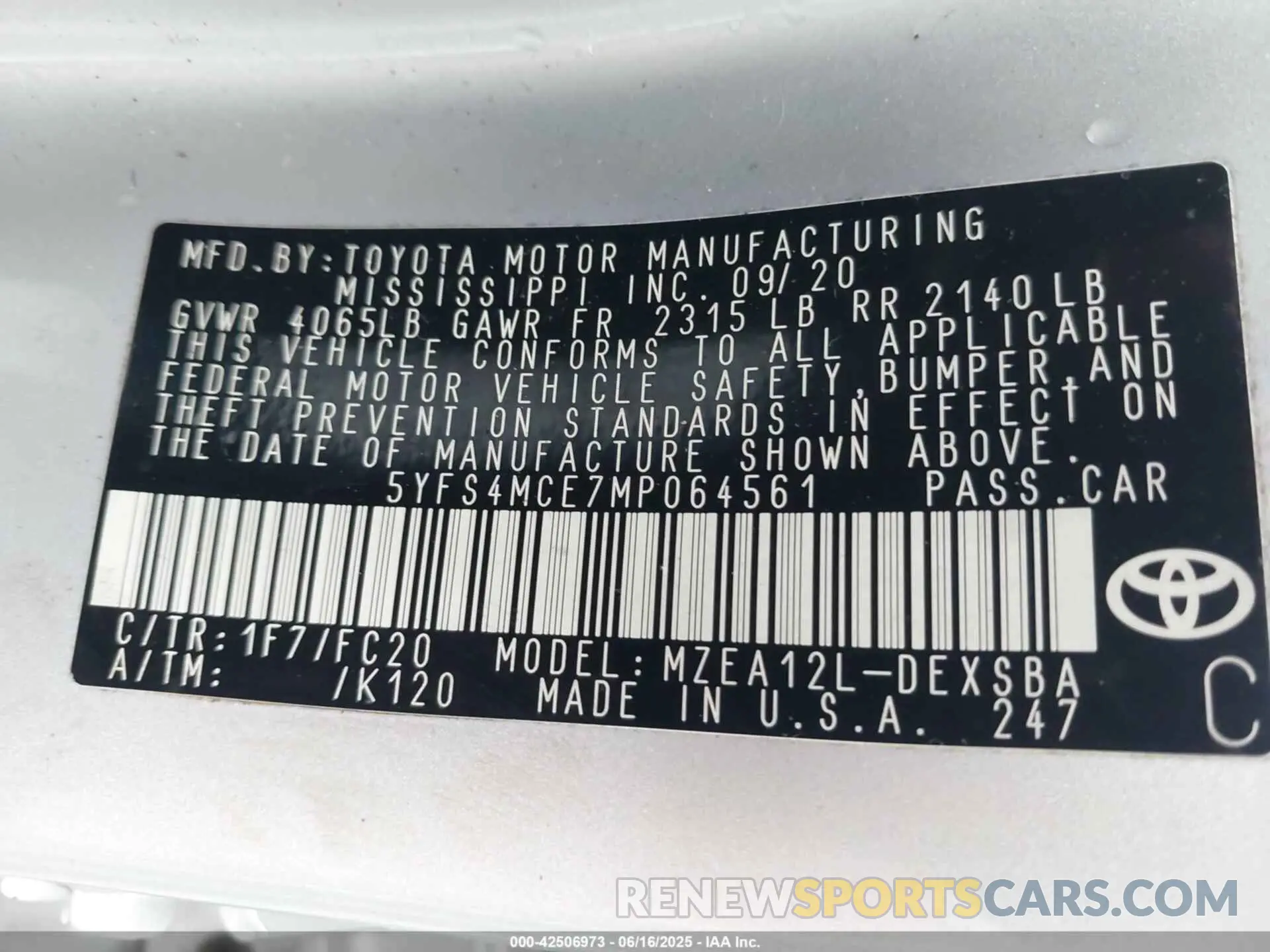 9 fotografías del automóvil dañado 5YFS4MCE7MP064561 TOYOTA COROLLA 2021