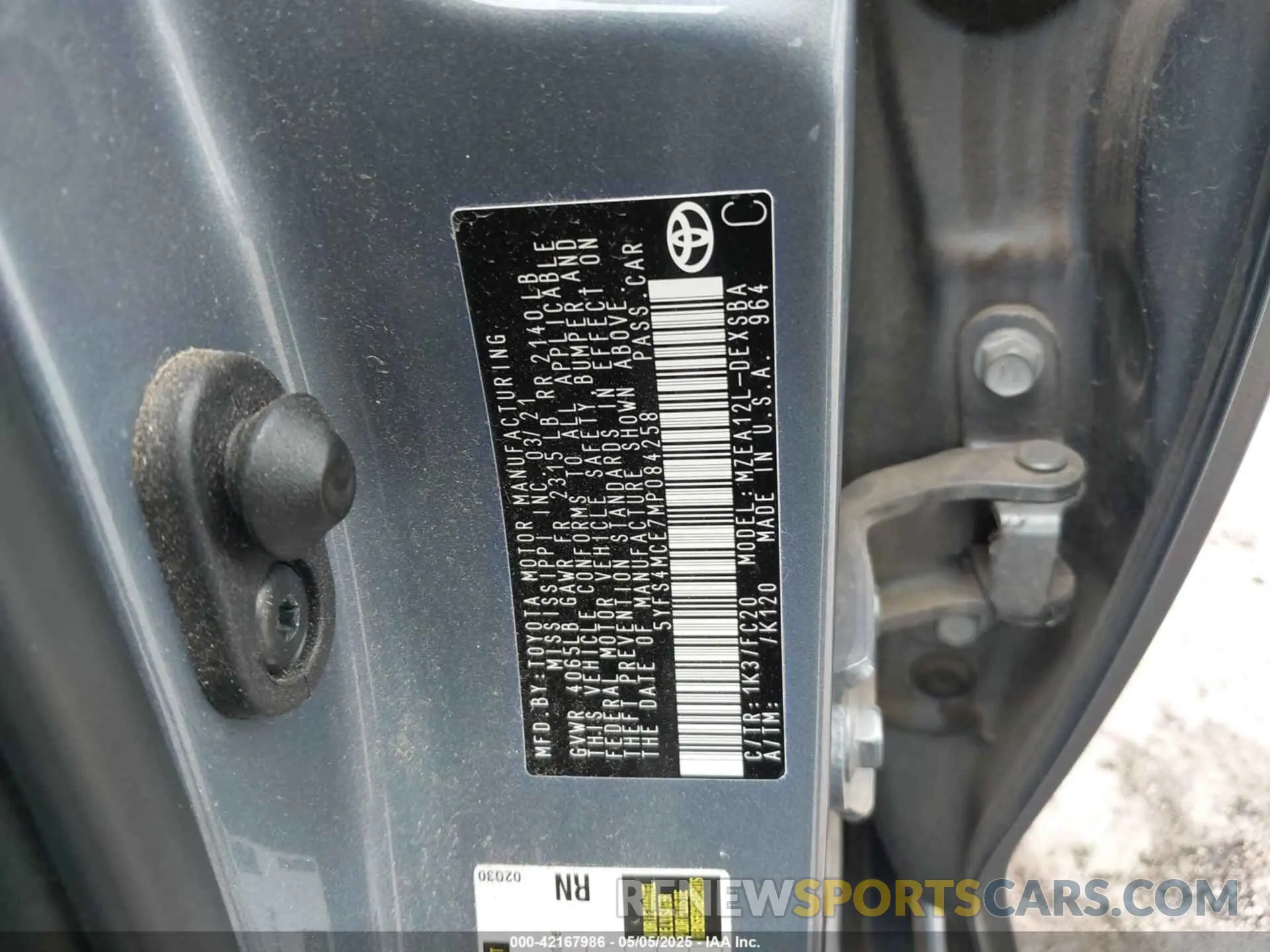 9 fotografías del automóvil dañado 5YFS4MCE7MP084258 TOYOTA COROLLA 2021