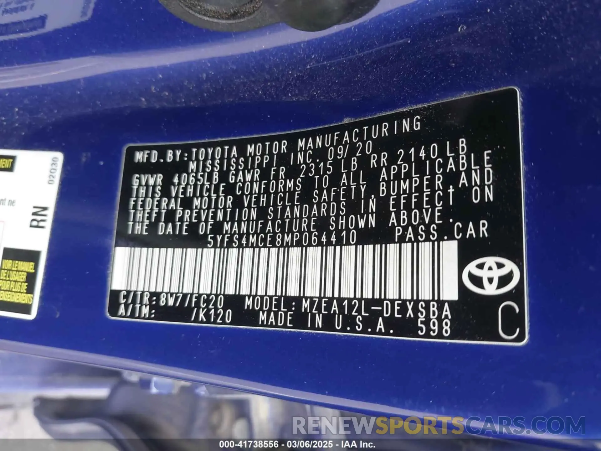 9 fotografías del automóvil dañado 5YFS4MCE8MP064410 TOYOTA COROLLA 2021