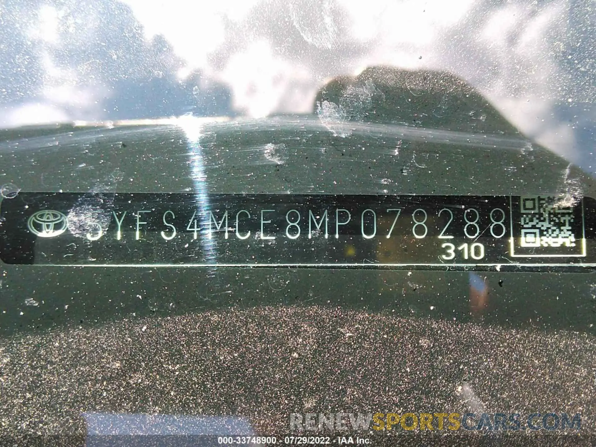 9 fotografías del automóvil dañado 5YFS4MCE8MP078288 TOYOTA COROLLA 2021