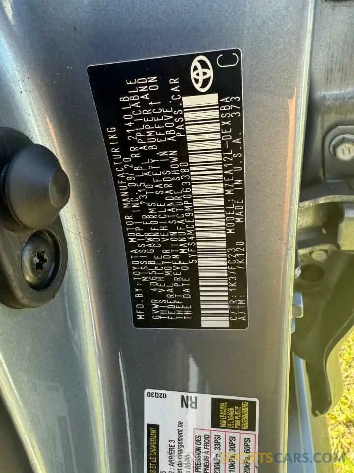 10 fotografías del automóvil dañado 5YFS4MCE9MP063380 TOYOTA COROLLA 2021