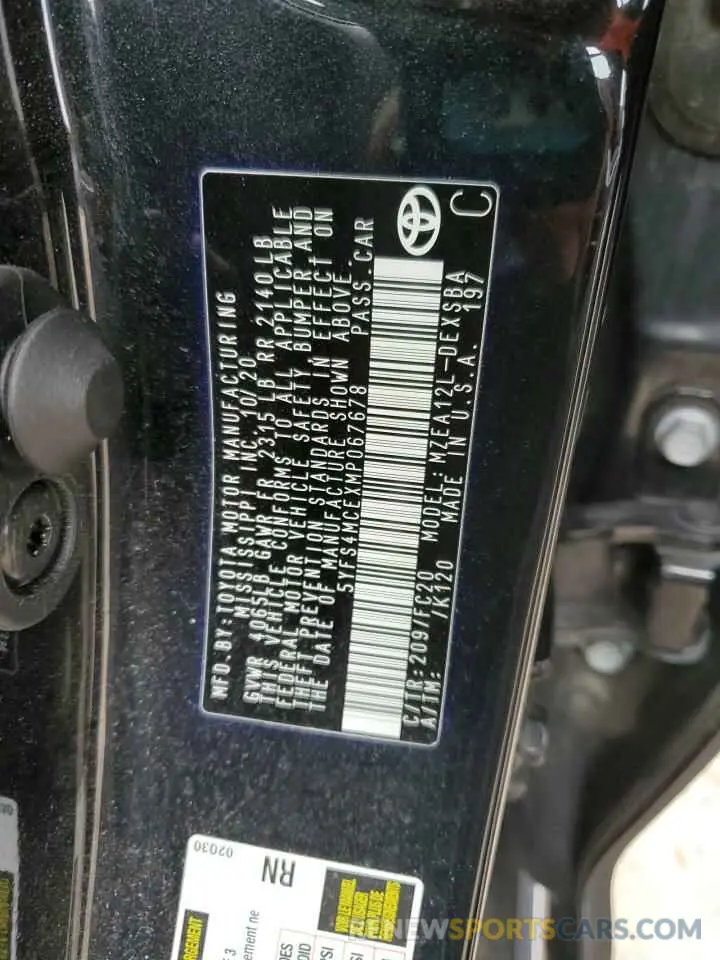 15 fotografías del automóvil dañado 5YFS4MCEXMP067678 TOYOTA COROLLA 2021