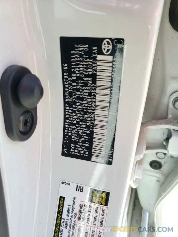 12 fotografías del automóvil dañado 5YFS4MCEXMP073612 TOYOTA COROLLA 2021