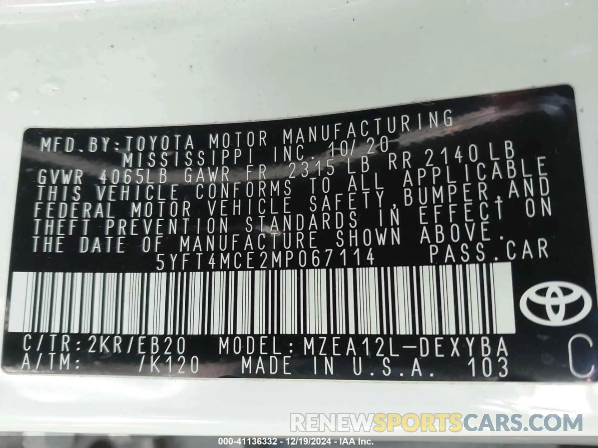 9 fotografías del automóvil dañado 5YFT4MCE2MP067114 TOYOTA COROLLA 2021