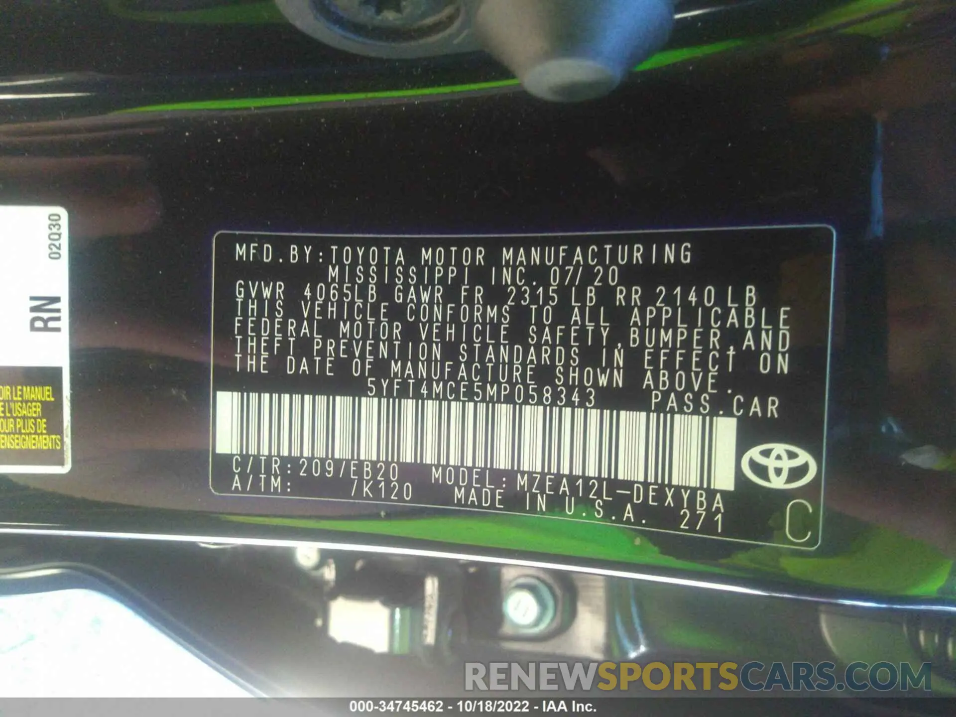 9 fotografías del automóvil dañado 5YFT4MCE5MP058343 TOYOTA COROLLA 2021
