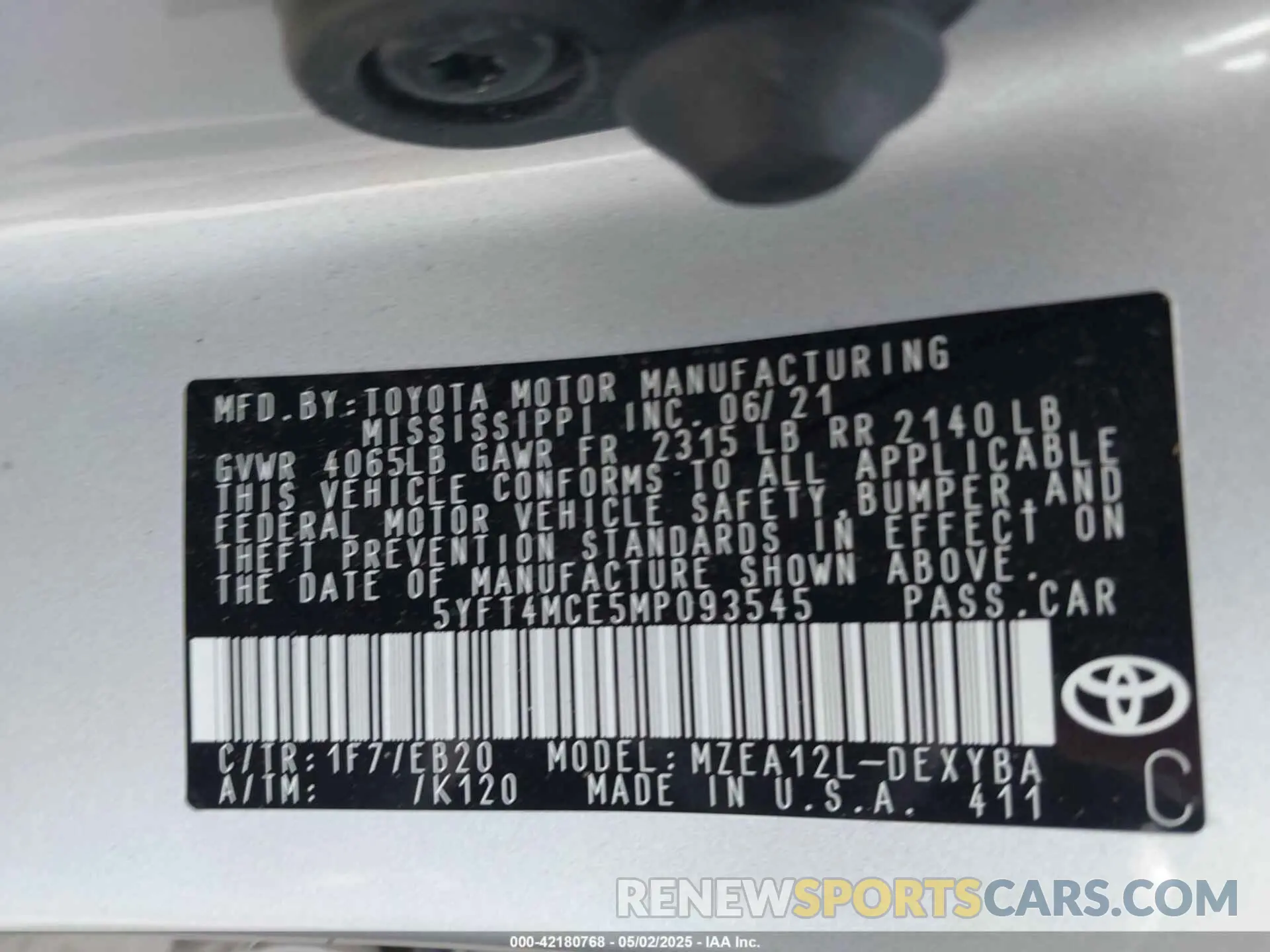9 fotografías del automóvil dañado 5YFT4MCE5MP093545 TOYOTA COROLLA 2021