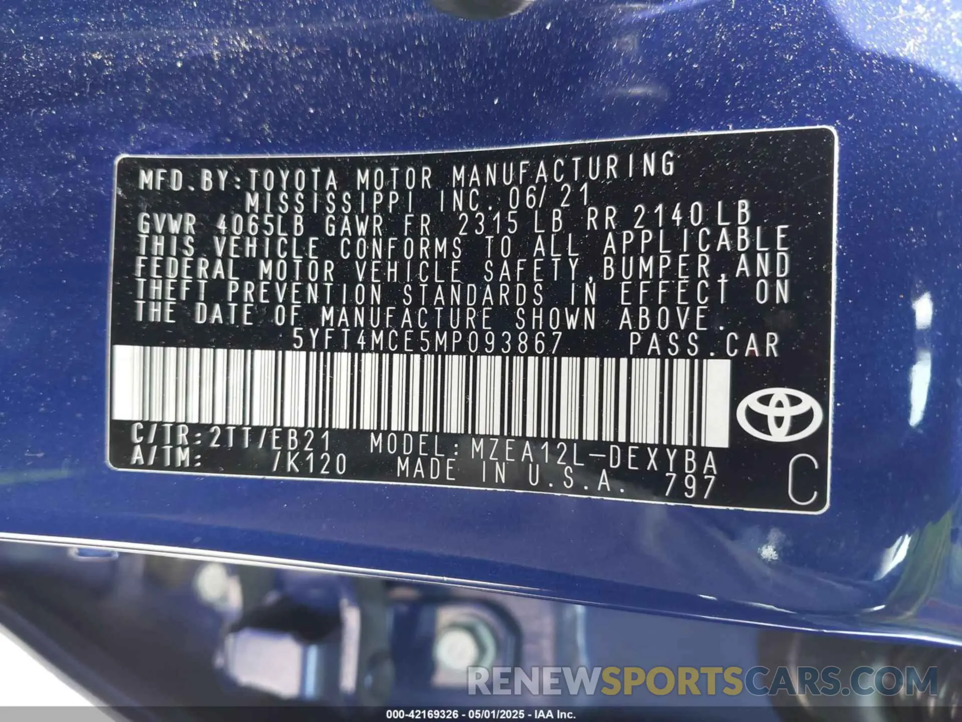 9 fotografías del automóvil dañado 5YFT4MCE5MP093867 TOYOTA COROLLA 2021