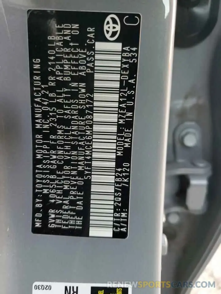 13 fotografías del automóvil dañado 5YFT4MCE6MP087172 TOYOTA COROLLA 2021