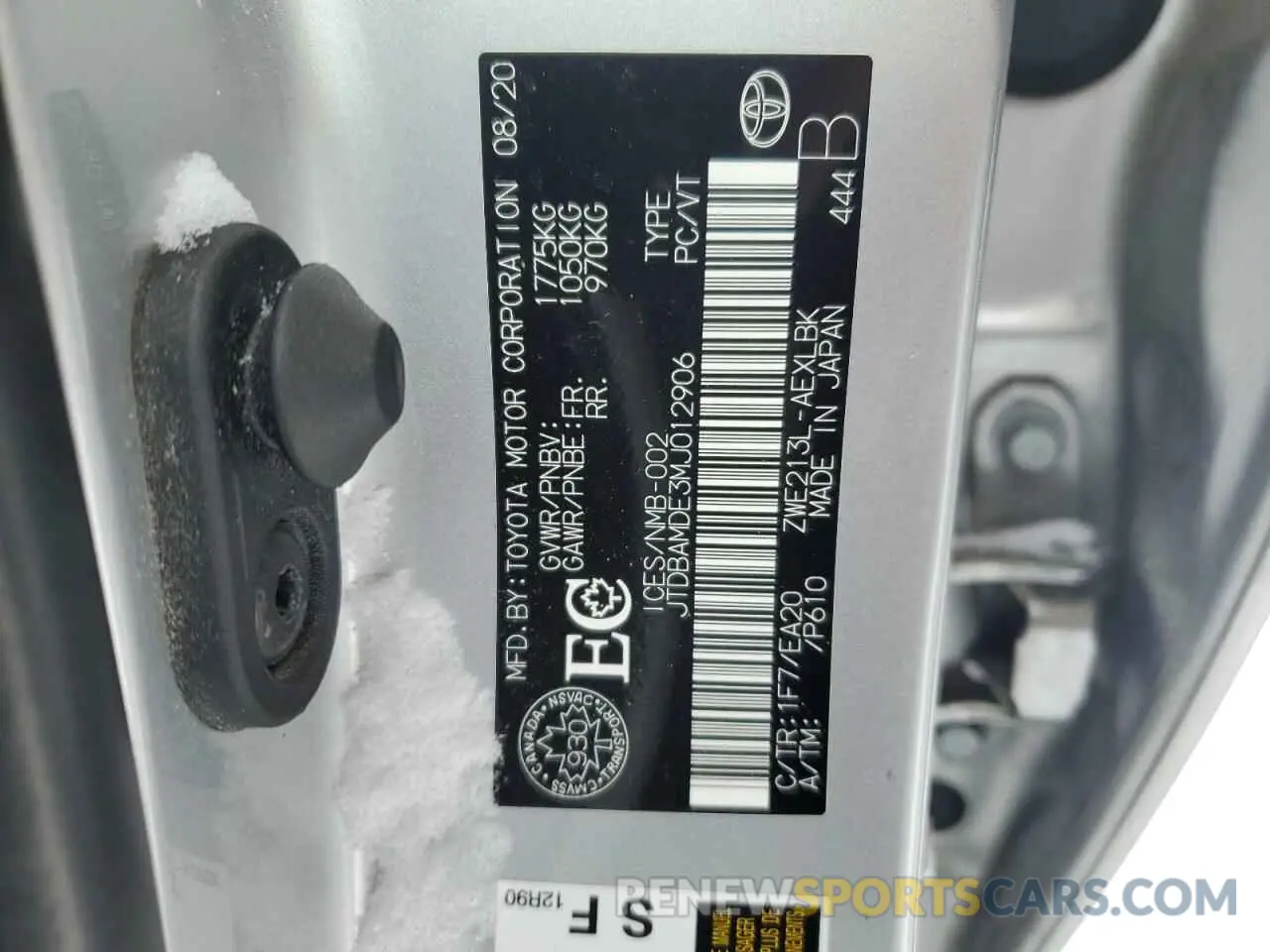 12 fotografías del automóvil dañado JTDBAMDE3MJ012906 TOYOTA COROLLA 2021