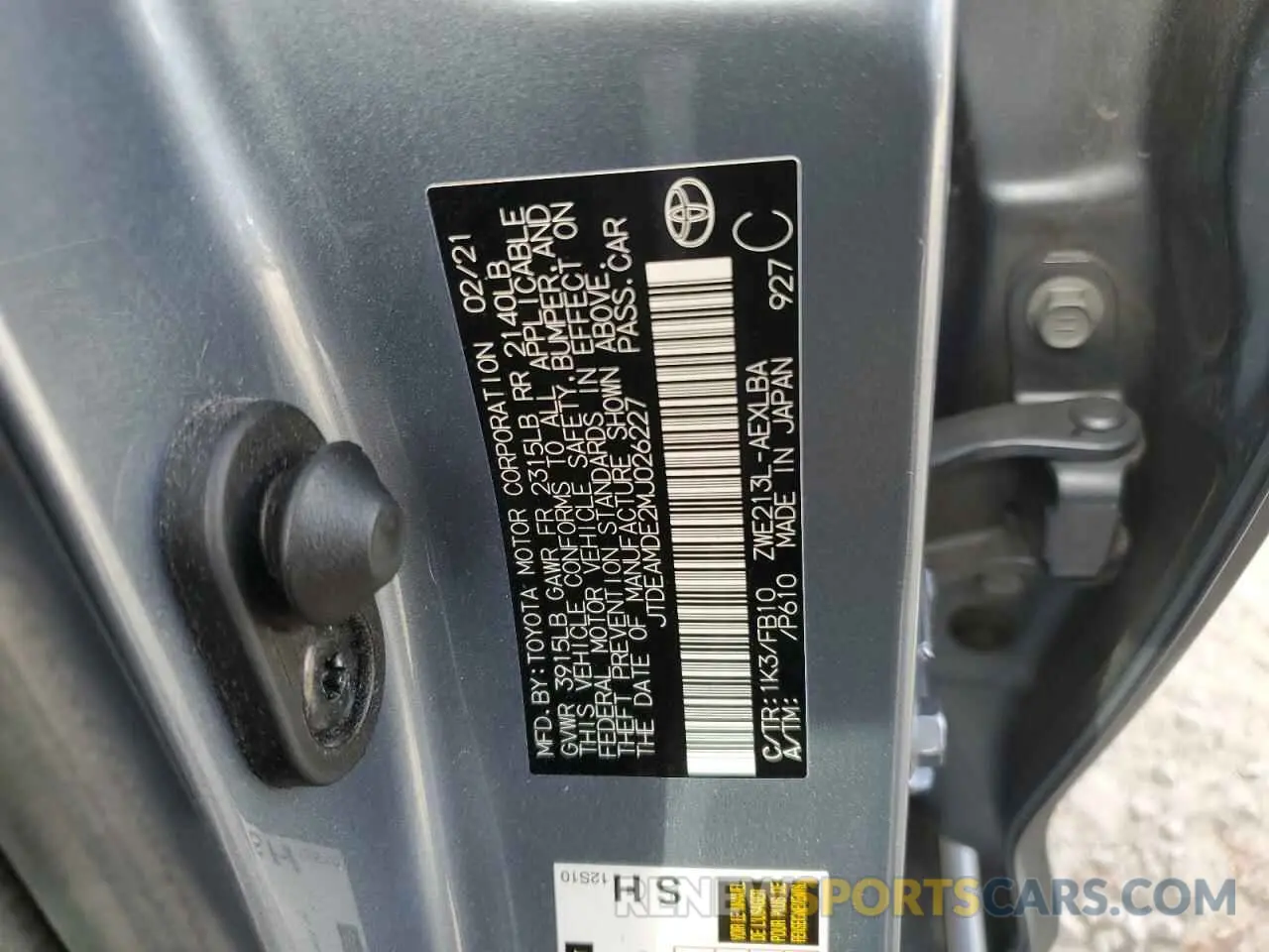 12 fotografías del automóvil dañado JTDEAMDE2MJ026227 TOYOTA COROLLA 2021