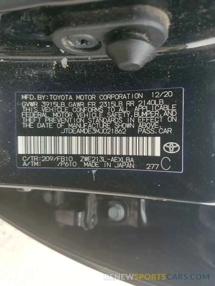 13 fotografías del automóvil dañado JTDEAMDE3MJ021862 TOYOTA COROLLA 2021