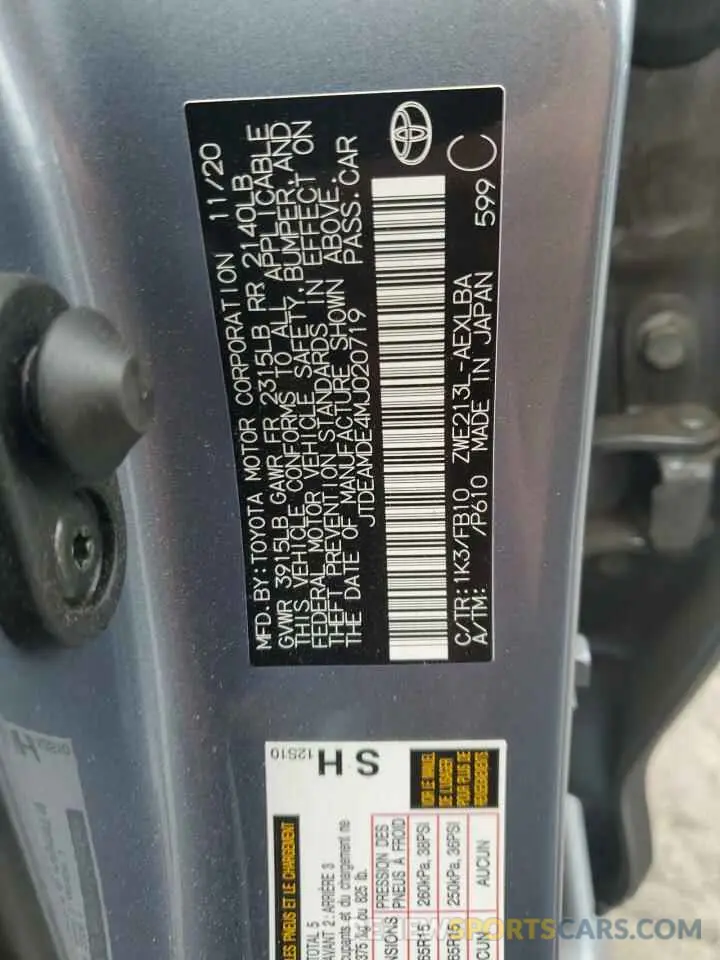 13 fotografías del automóvil dañado JTDEAMDE4MJ020719 TOYOTA COROLLA 2021