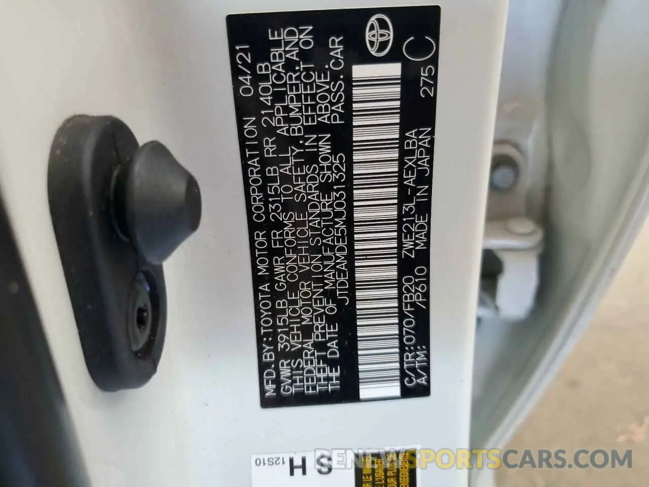 13 fotografías del automóvil dañado JTDEAMDE5MJ031325 TOYOTA COROLLA 2021