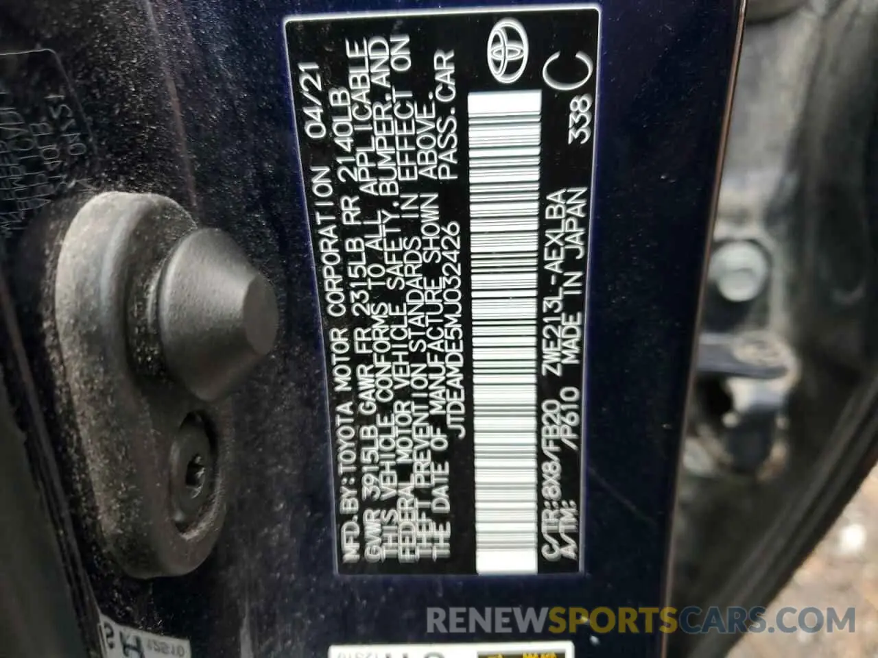 12 fotografías del automóvil dañado JTDEAMDE5MJ032426 TOYOTA COROLLA 2021