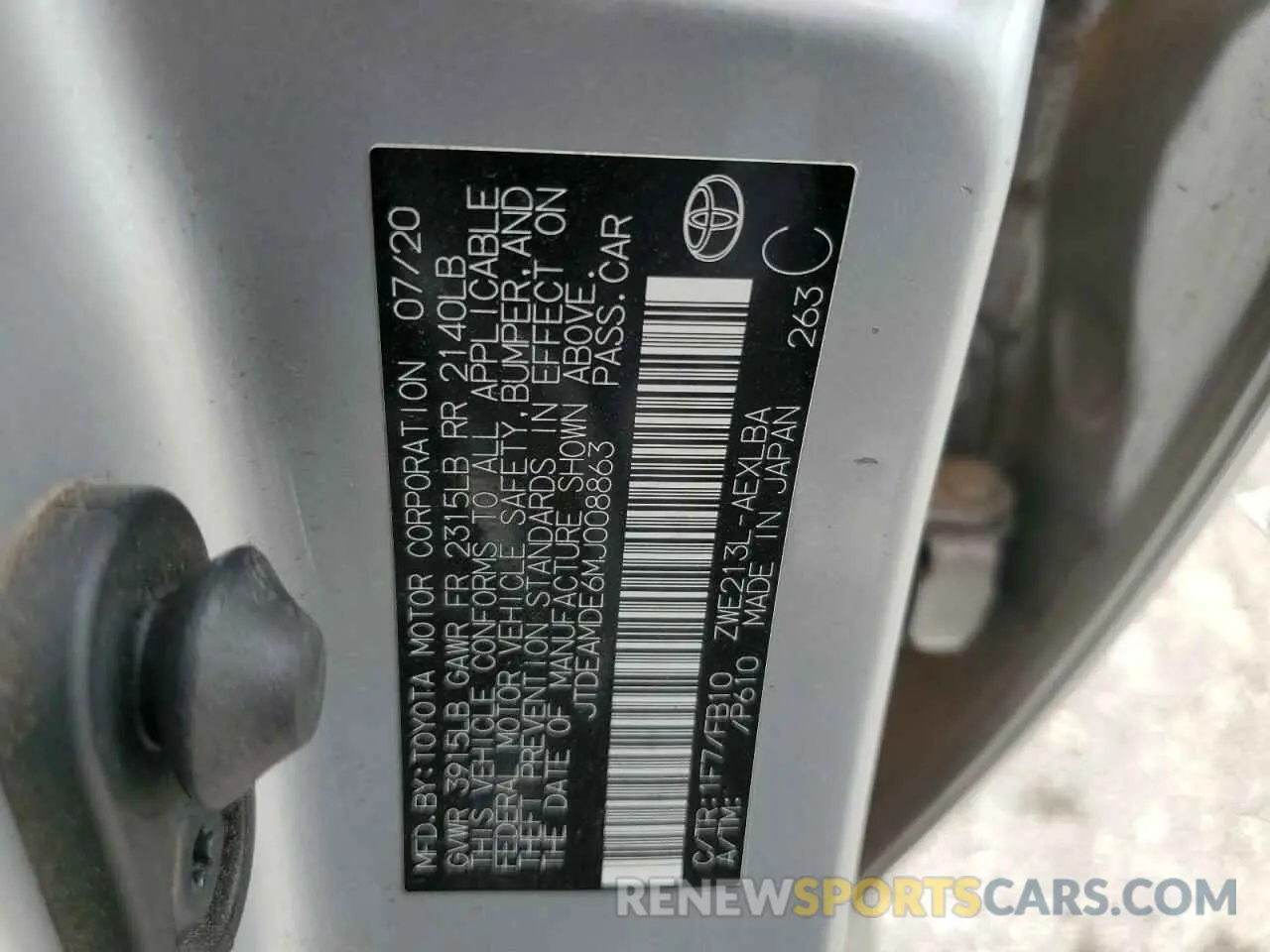 14 fotografías del automóvil dañado JTDEAMDE6MJ008863 TOYOTA COROLLA 2021