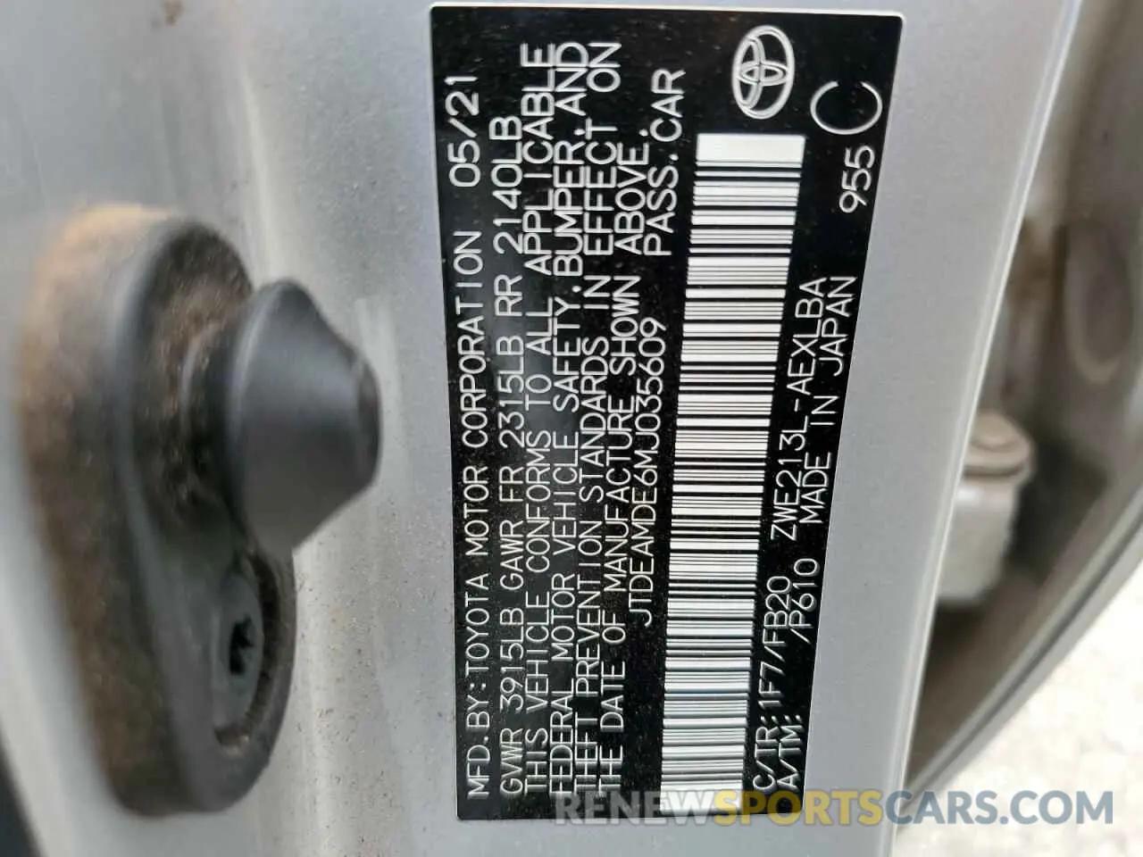 14 fotografías del automóvil dañado JTDEAMDE6MJ035609 TOYOTA COROLLA 2021