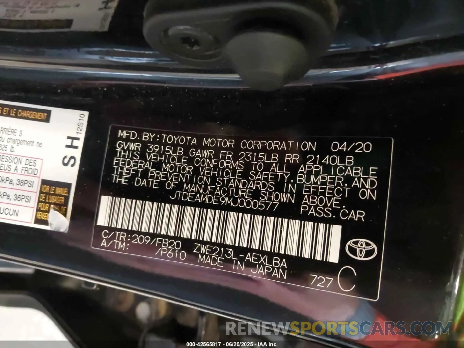 9 fotografías del automóvil dañado JTDEAMDE9MJ000577 TOYOTA COROLLA 2021